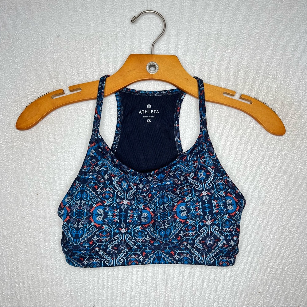 Athleta Blue Multi Patterned Racerback Sports Bra